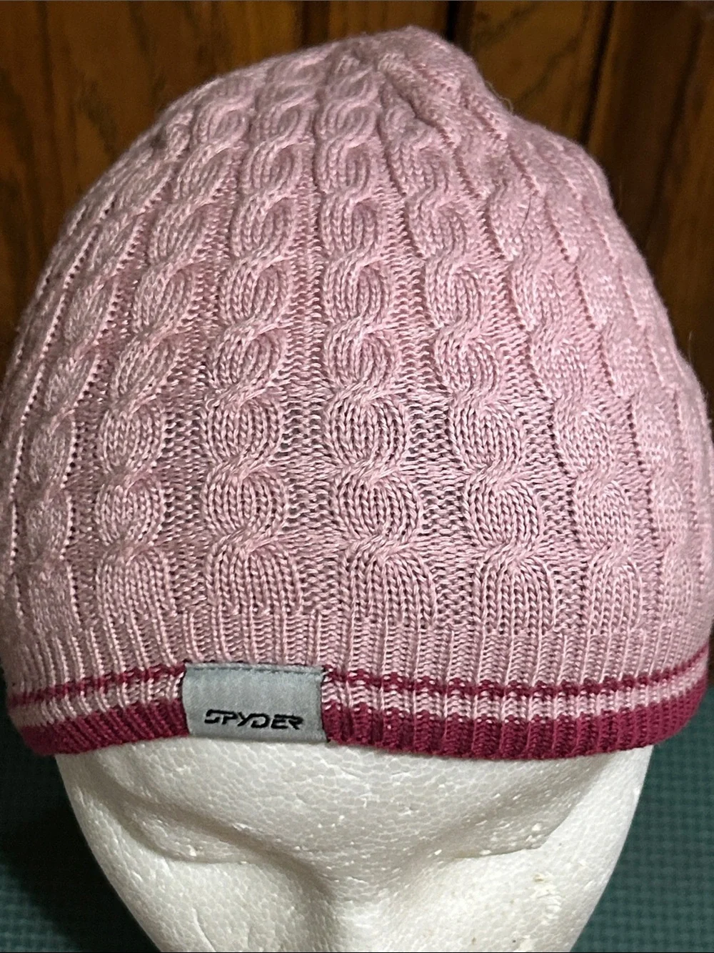 Spyder Light Pink Cable Knit Beanie with Dark Pink Trim NWOT One Size